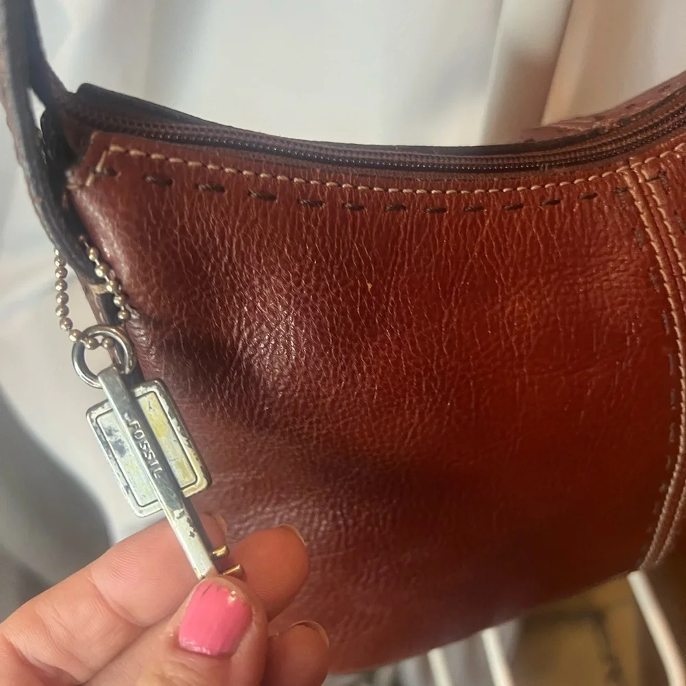 Fossil Vintage Rich Brown Leather Bag with Key Charm